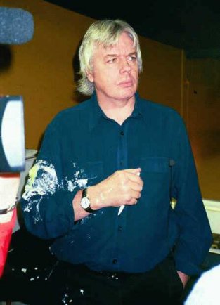 David Icke after being hit by a lemon merangue pie